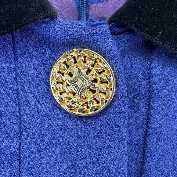 Vintage CELINE PARIS Wool Velvet Collar Cuffs Dress Purple Long Sleeves Sz 38 - Picture 5 of 16